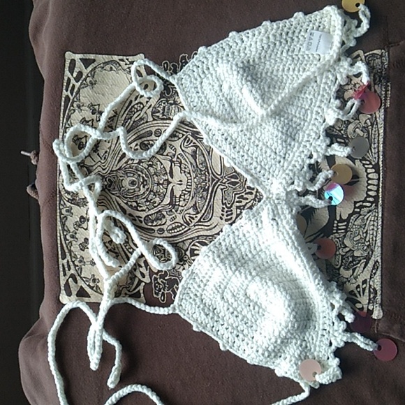 White Crochet Bikini Top with Sequin Details - Picture 2 of 3